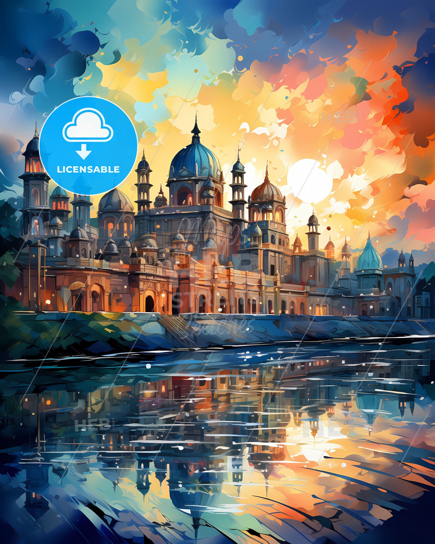 Lucknow India Skyline - Colorful Painting of Castle and Sky Clouds