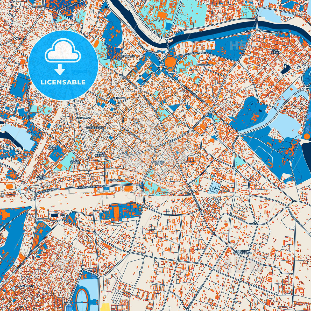 Colorful Lucknow Street Map with Labels and Buildings