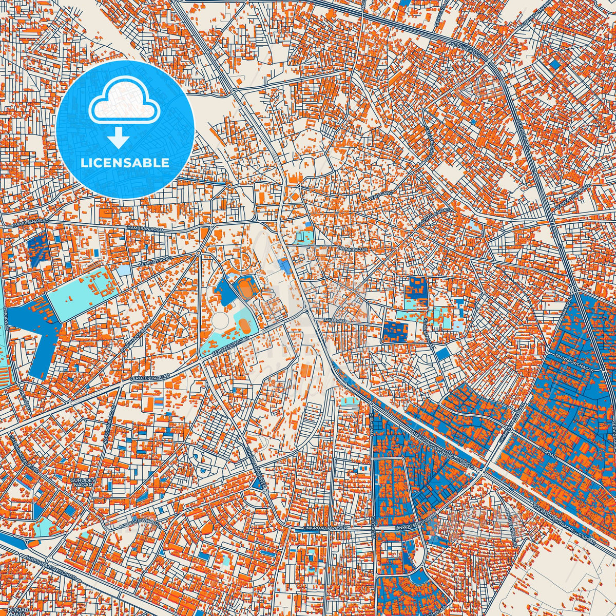 Colorful Ludhiana Street Map with Labels and Buildings