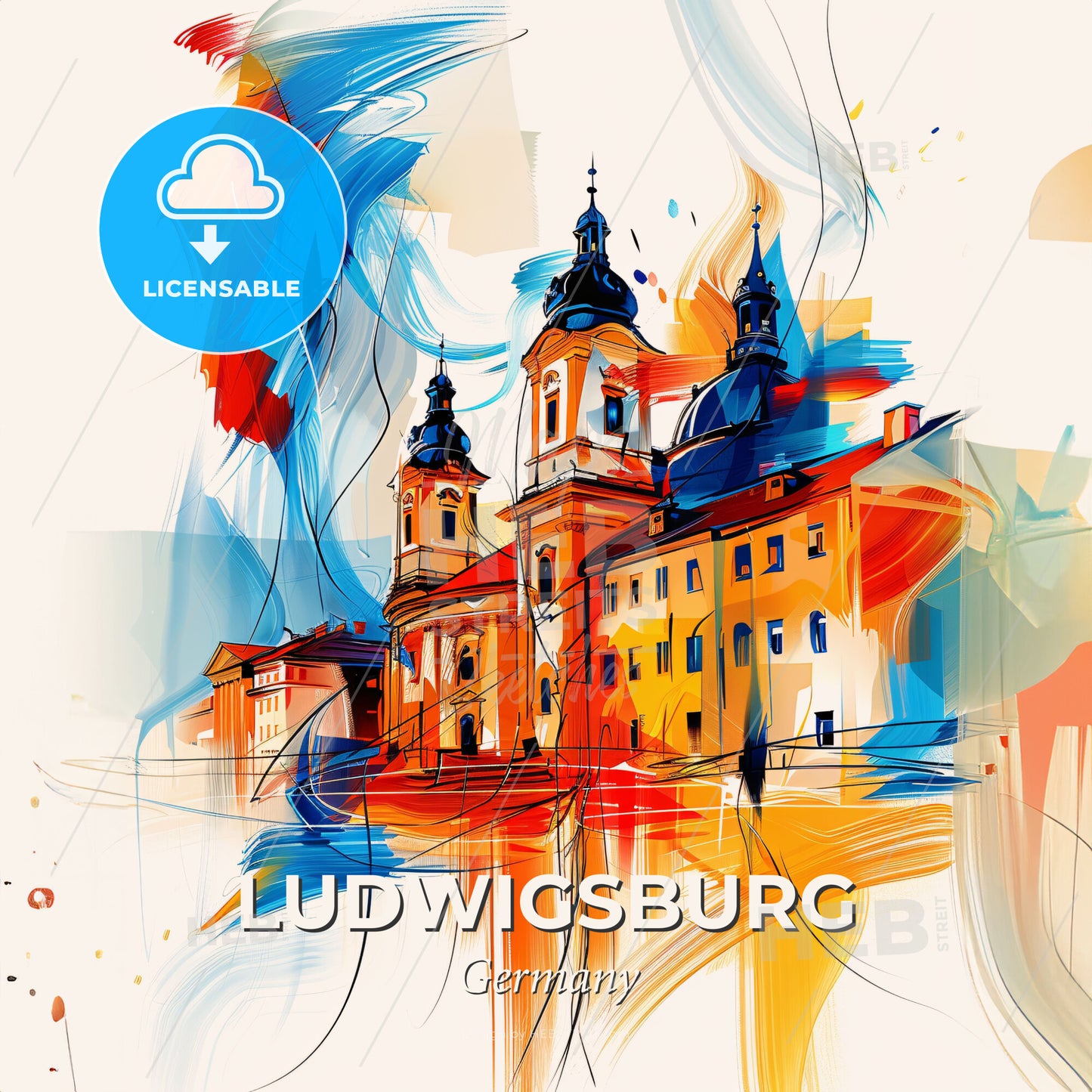 Vibrant Ludwigsburg, Germany - A Painting Of A Building - Square format print template