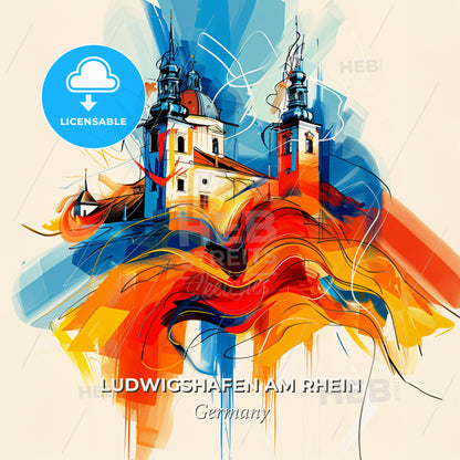 Vibrant Ludwigshafen Am Rhein, Germany - A Painting Of A Building With Towers - Square format print template