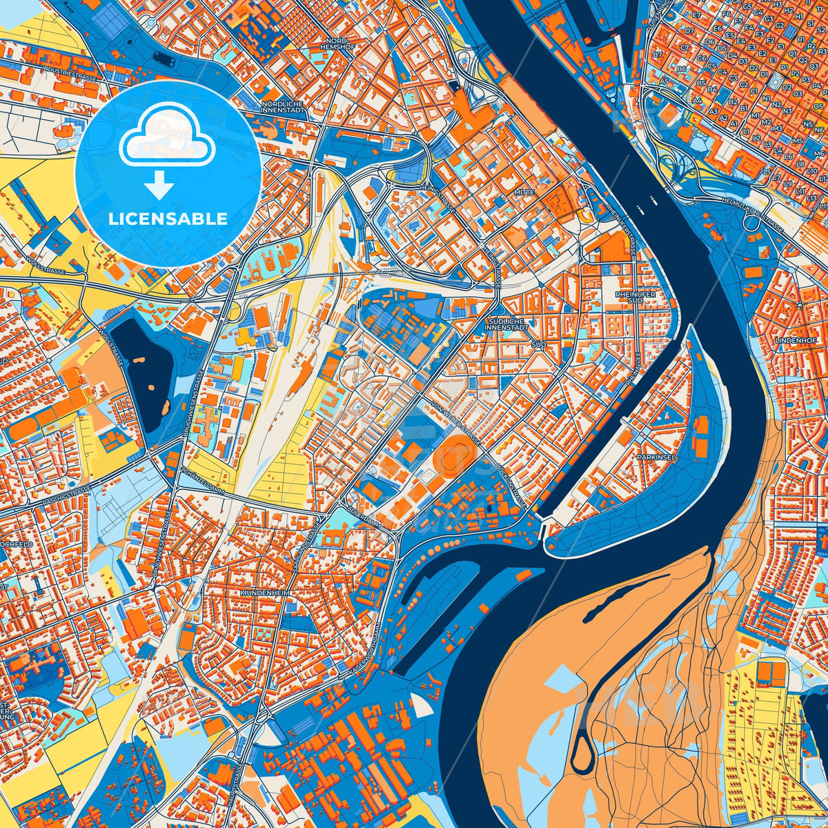 Colorful Ludwigshafen am Rhein Street Map with Labels and Buildings