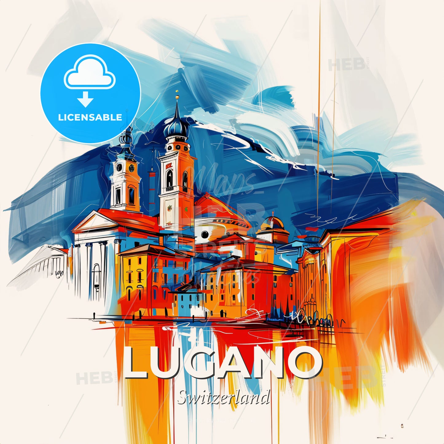 Vibrant Lugano, Switzerland - A Painting Of A Building - Square format print template