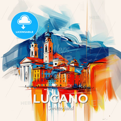 Vibrant Lugano, Switzerland - A Painting Of A Building - Square format print template