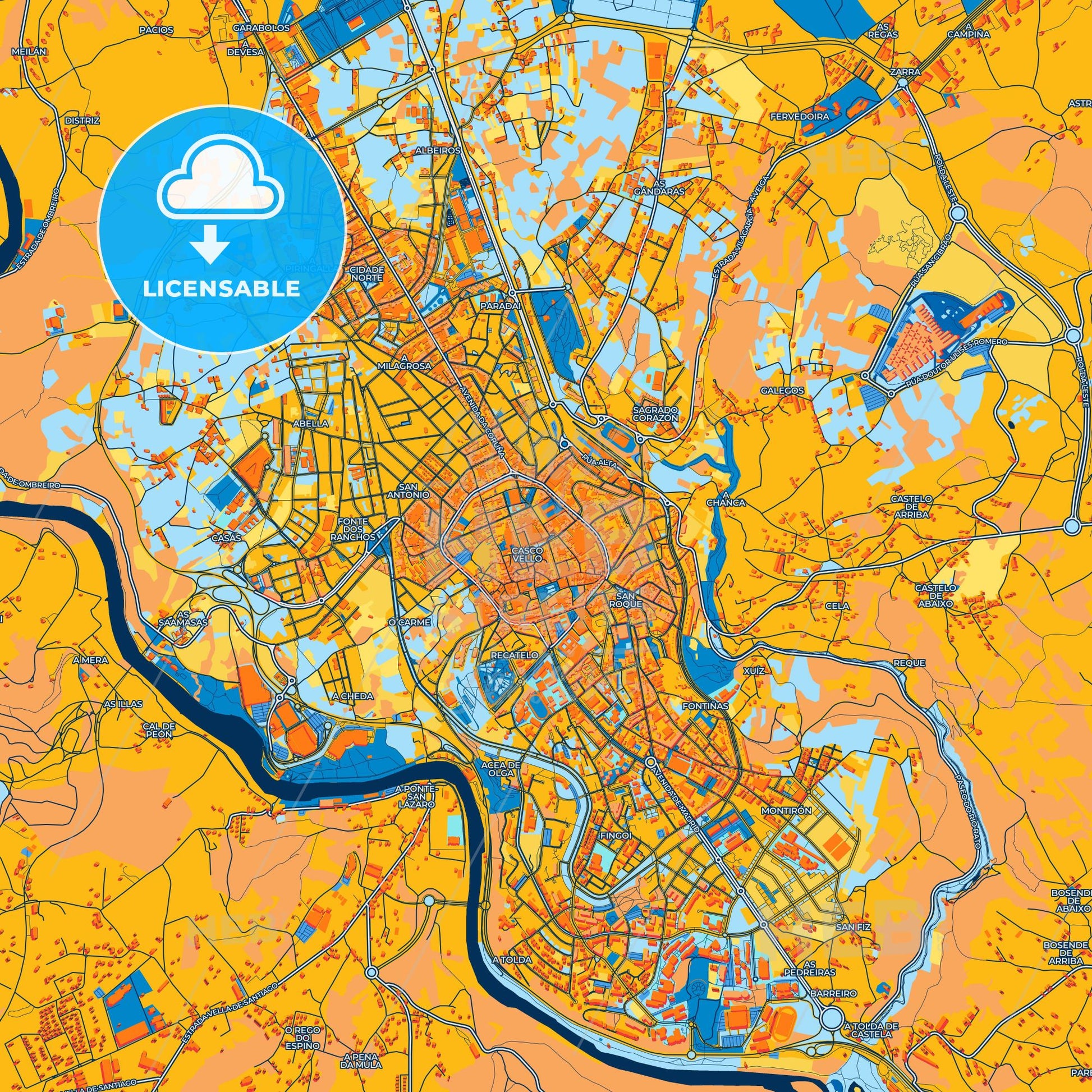 Colorful Lugo Street Map with Labels and Buildings