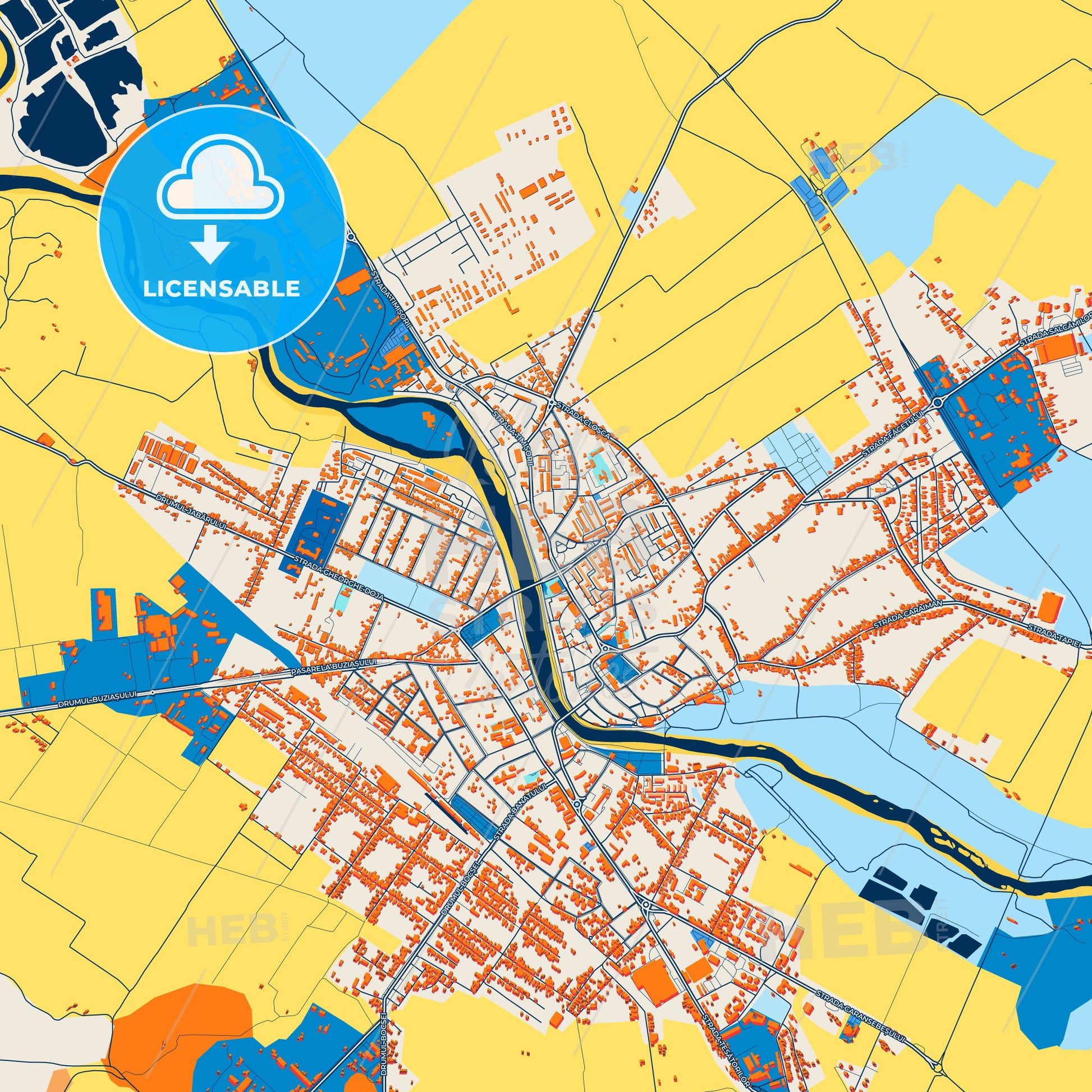 Colorful Lugoj Street Map with Labels and Buildings