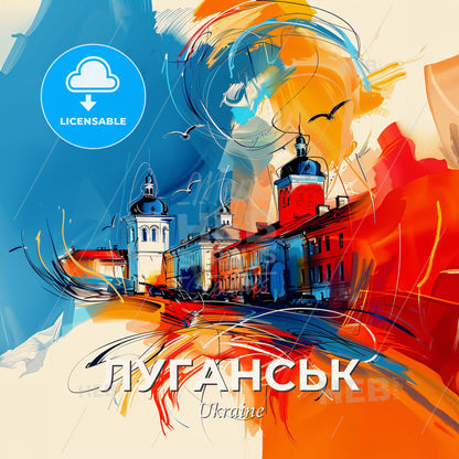 Vibrant Луганськ, Ukraine - A Painting Of A City - Square format print template