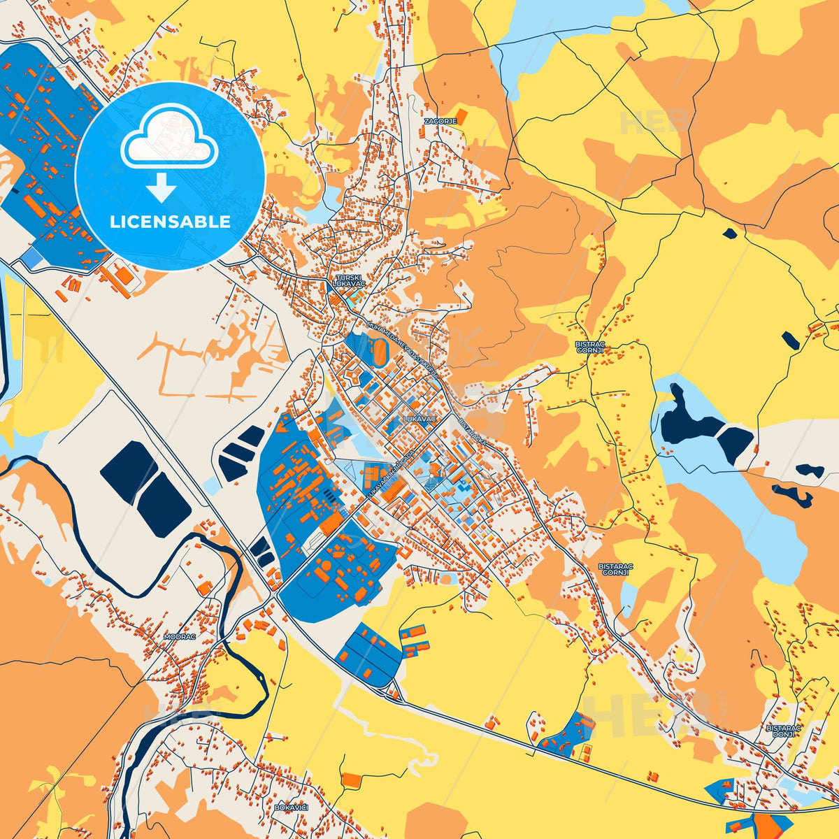 Colorful Lukavac Street Map with Labels and Buildings