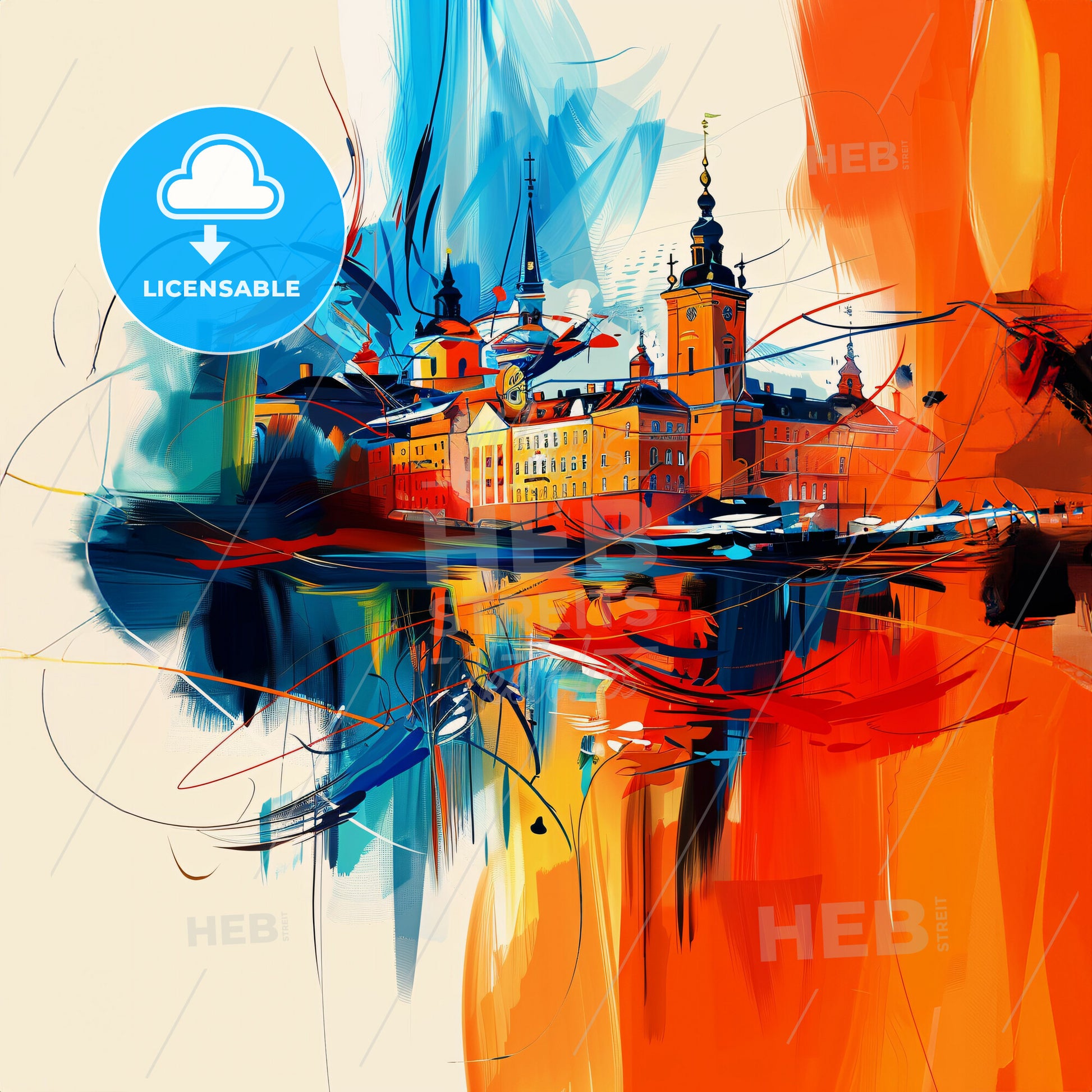 Vibrant Luleå, Sweden - A Painting Of A Building With Towers And A Colorful Background