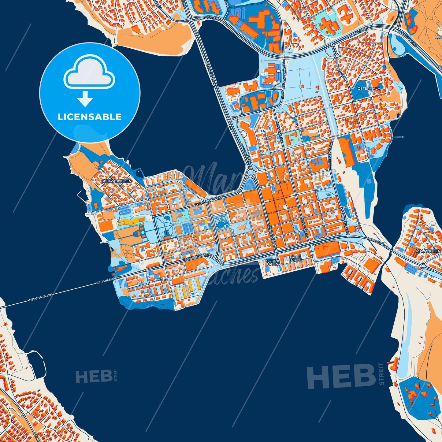 Colorful Luleå Street Map with Labels and Buildings