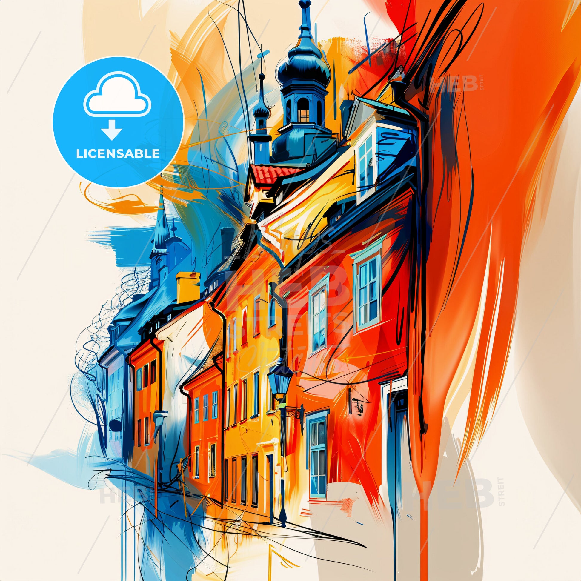 Vibrant Lund, Sweden - A Colorful Painting Of Buildings
