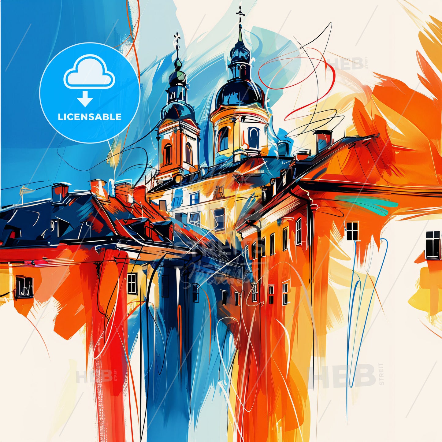 Vibrant Lund, Sweden - A Painting Of A Building With Towers