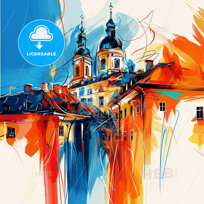 Vibrant Lund, Sweden - A Painting Of A Building With Towers