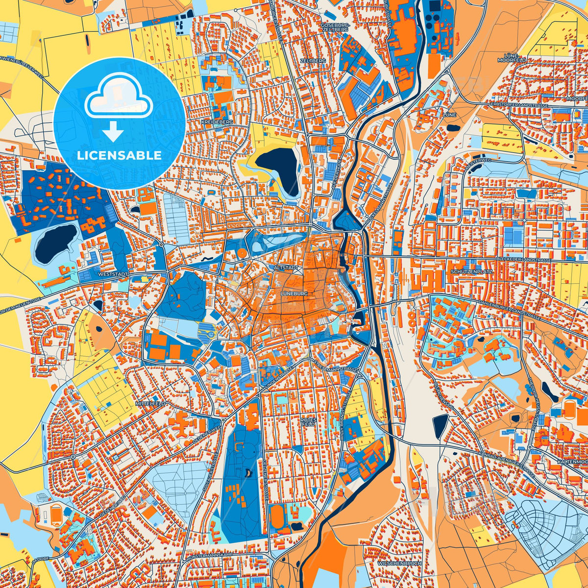 Colorful Luneburg Street Map with Labels and Buildings