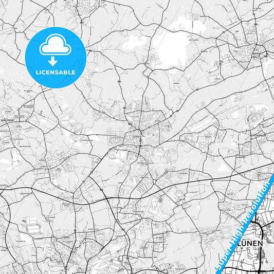 Lunen, Germany light map with streetnames, citynames and districts