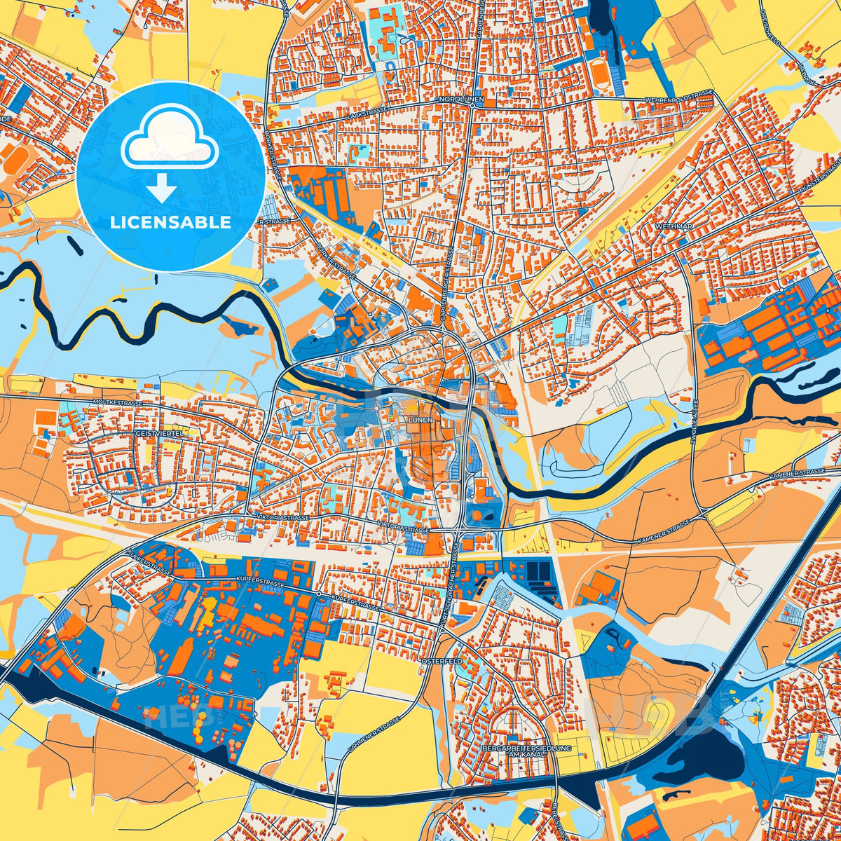 Colorful Lunen Street Map with Labels and Buildings