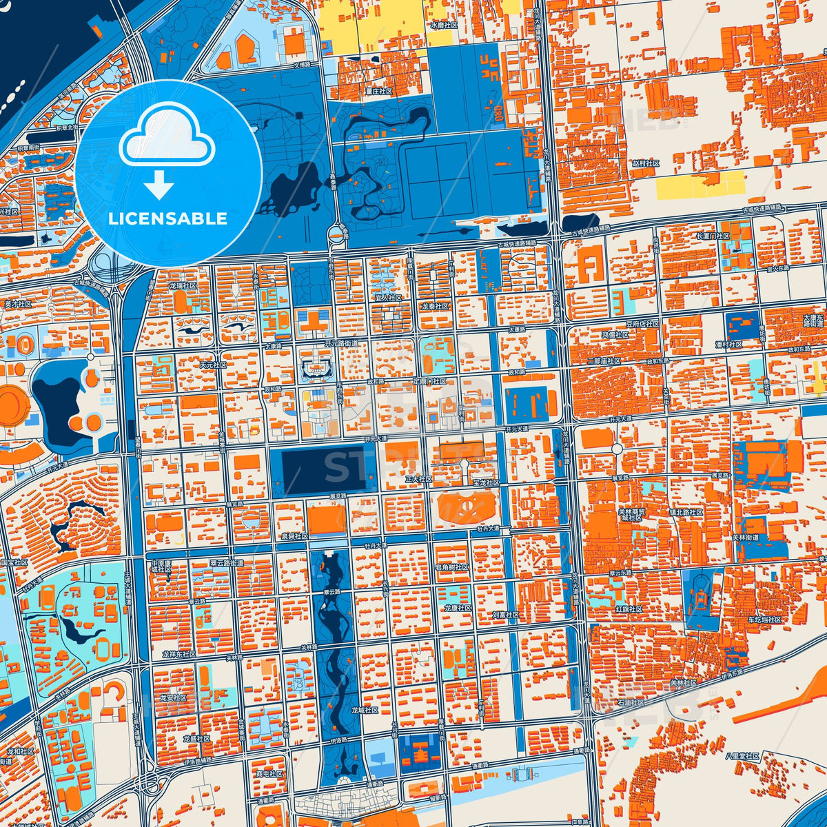 Colorful Luoyang Street Map with Labels and Buildings