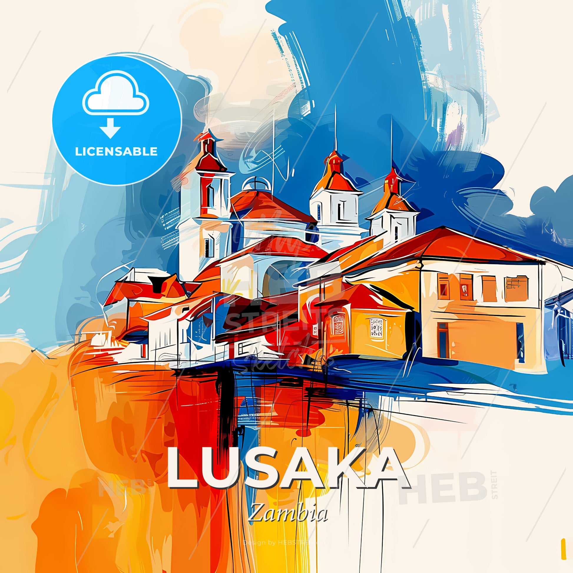 Vibrant Lusaka, Zambia - A Painting Of A Building - Square format print template