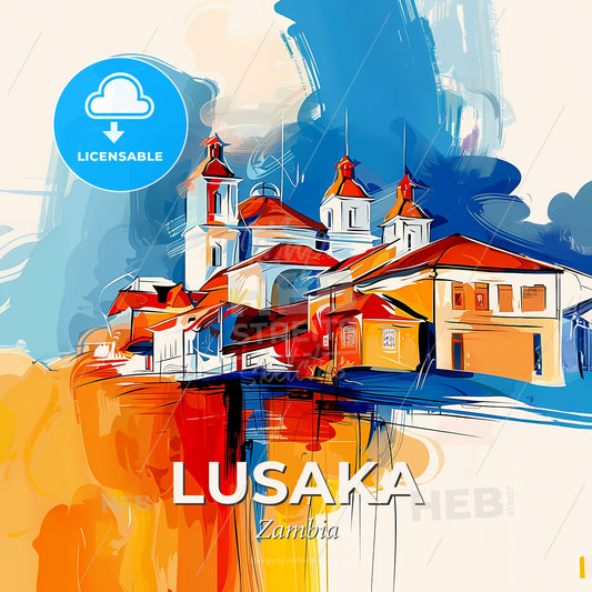 Vibrant Lusaka, Zambia - A Painting Of A Building - Square format print template