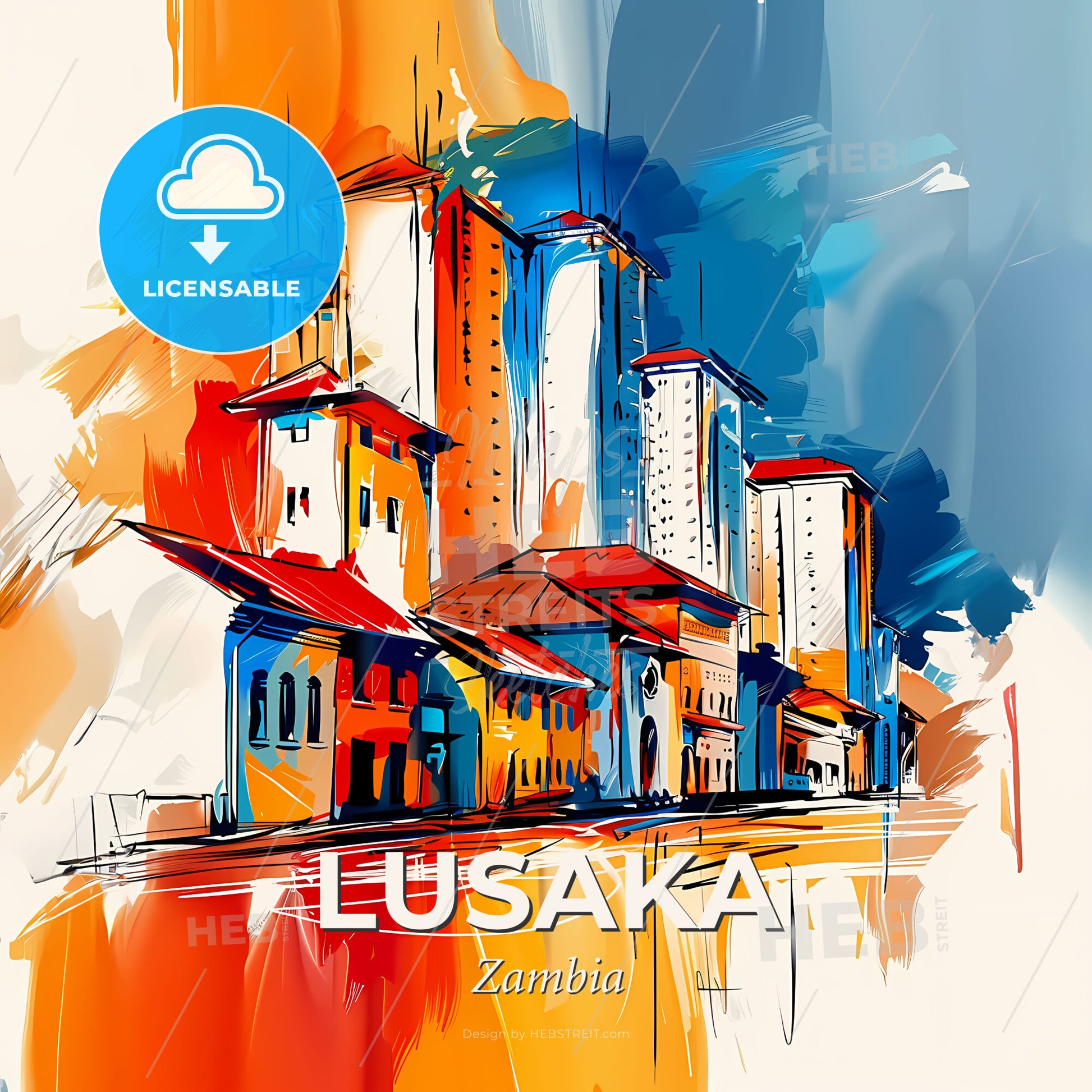 Vibrant Lusaka, Zambia - A Painting Of A City - Square format print template