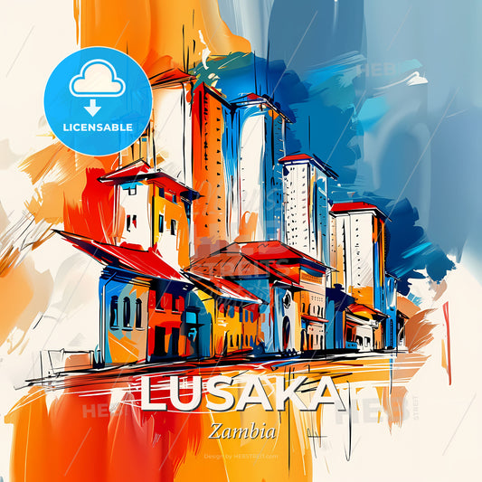Vibrant Lusaka, Zambia - A Painting Of A City - Square format print template