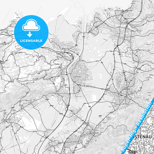 Lustenau, Austria light map with streetnames, citynames and districts