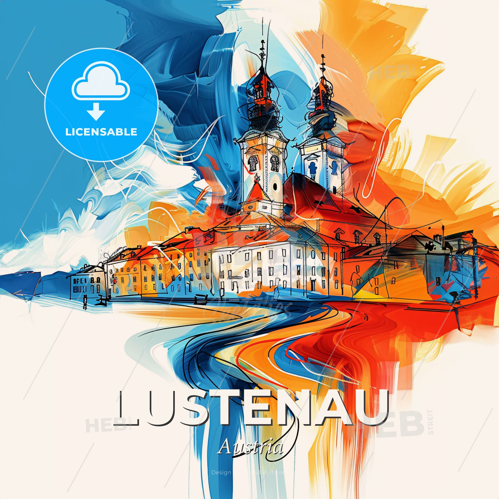 Vibrant Lustenau, Austria - A Painting Of A Building - Square format print template