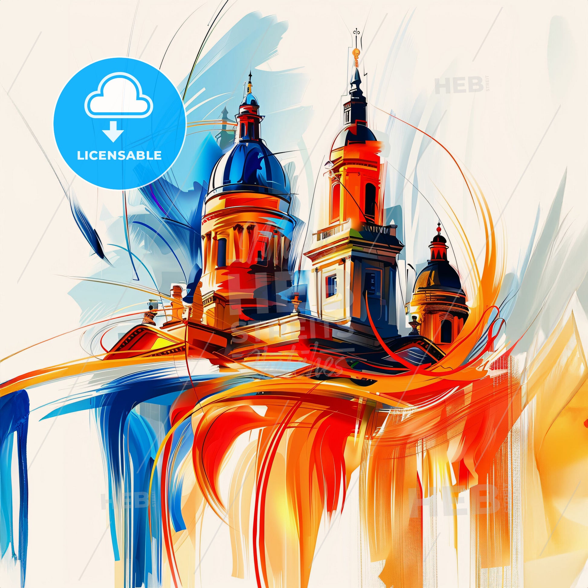 Vibrant Luton, England - A Painting Of A Building With A Colorful Background