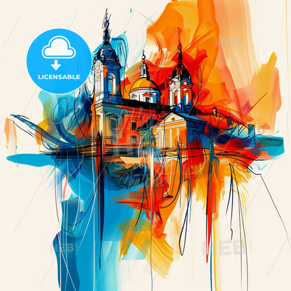 Vibrant Luton, England - A Painting Of A Building With A Colorful Background