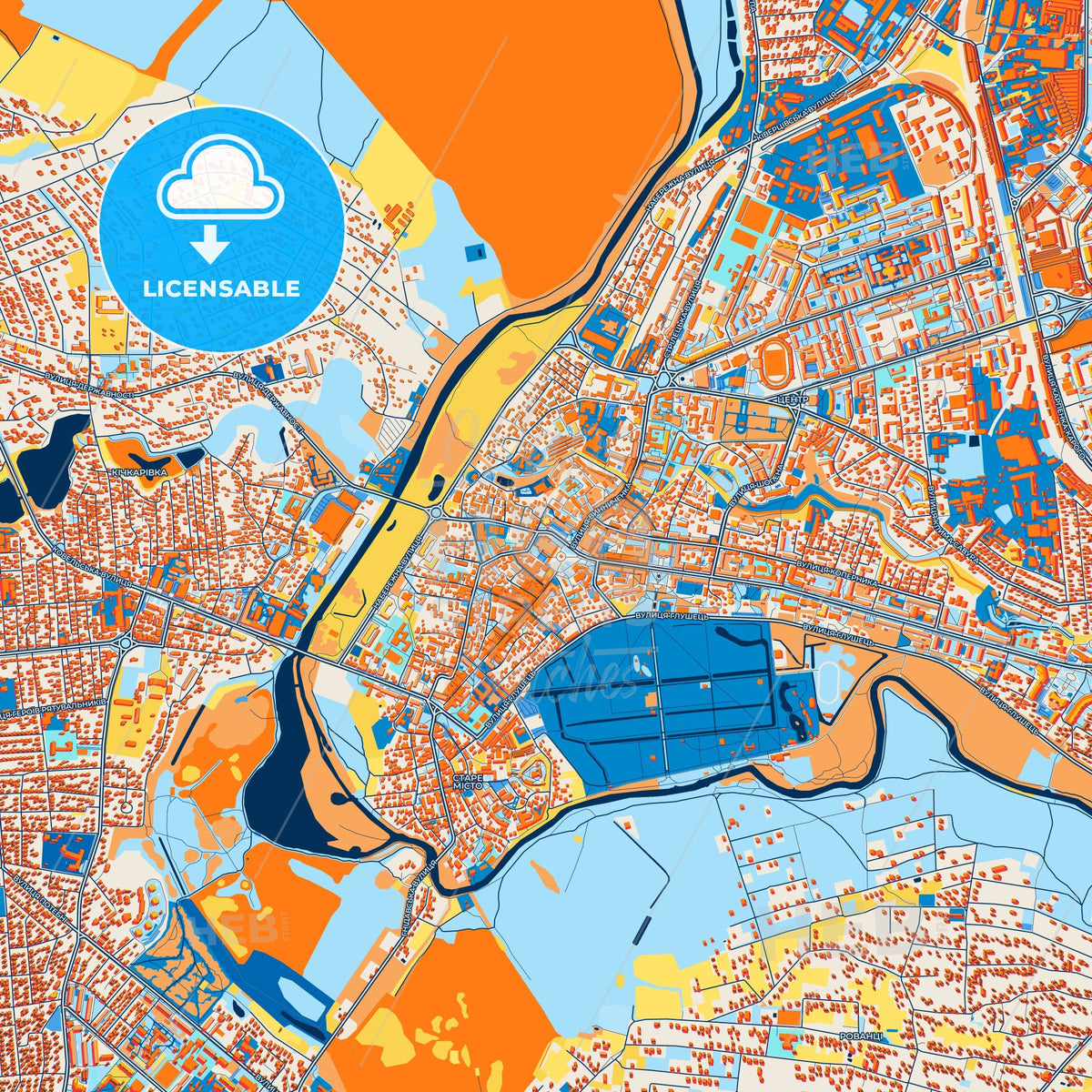 Colorful Lutsk Street Map with Labels and Buildings