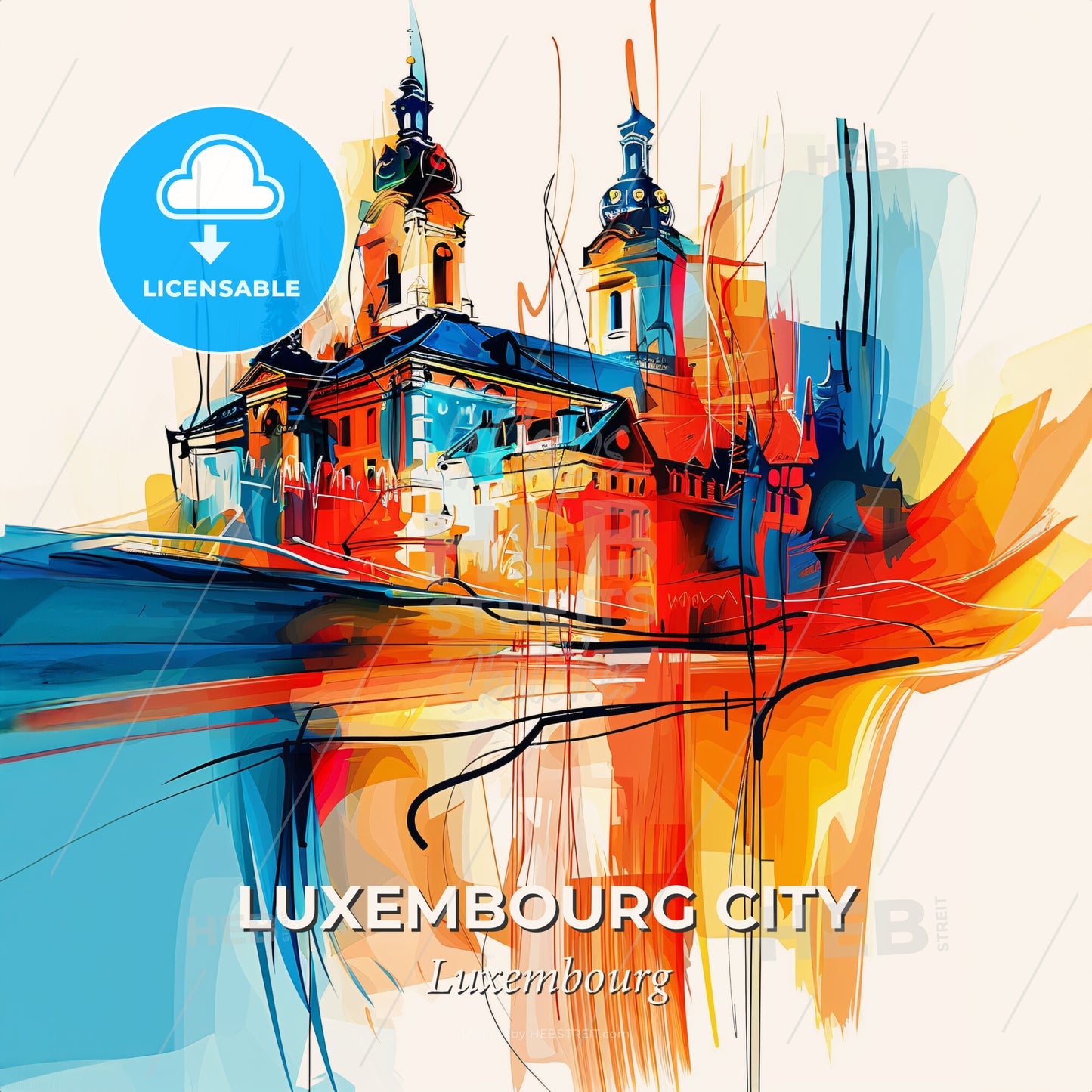 Vibrant Luxembourg City, Luxembourg - A Painting Of A Building - Square format print template