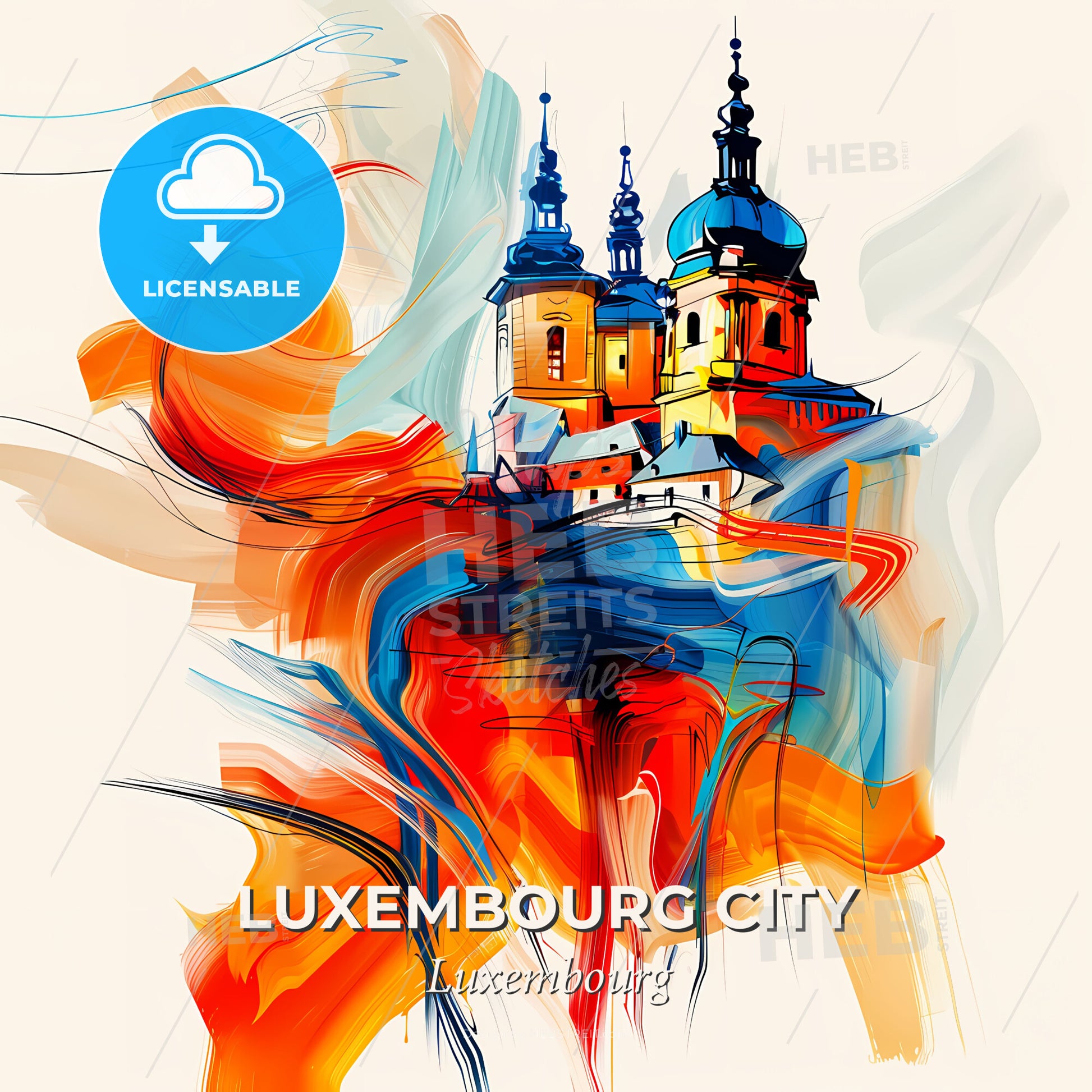 Vibrant Luxembourg City, Luxembourg - A Painting Of A Building With Towers - Square format print template