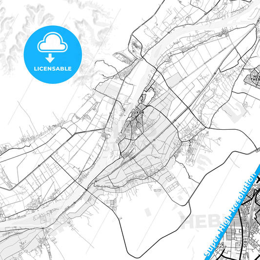 Luxor, Egypt light map with streetnames, citynames and districts
