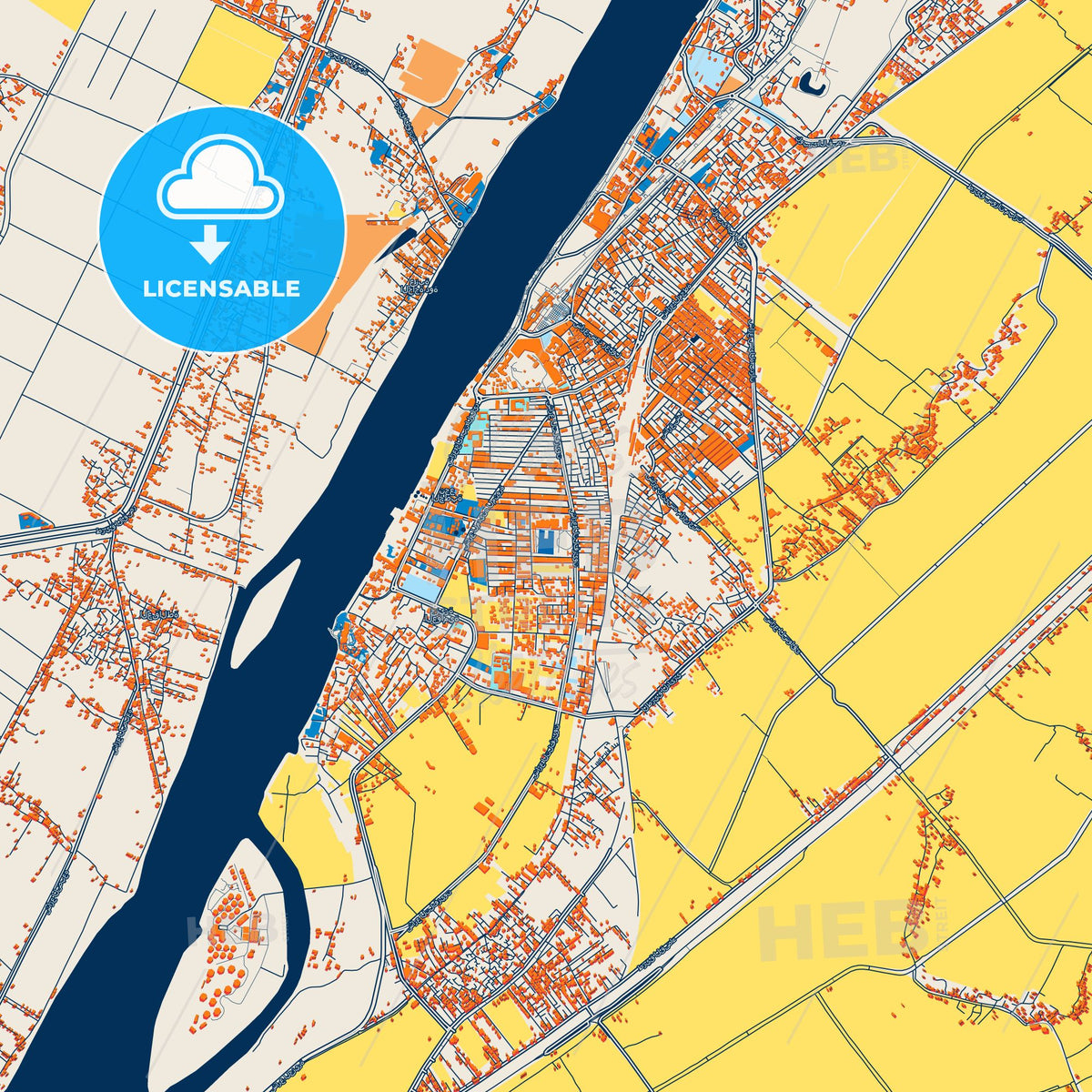 Colorful Luxor Street Map with Labels and Buildings