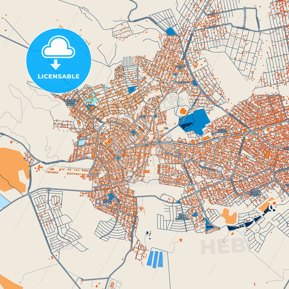 Colorful Luziania Street Map with Labels and Buildings