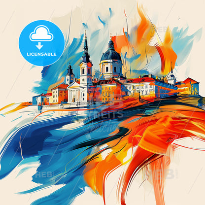 Vibrant Lévis, Canada - A Painting Of A Building With A Colorful Background