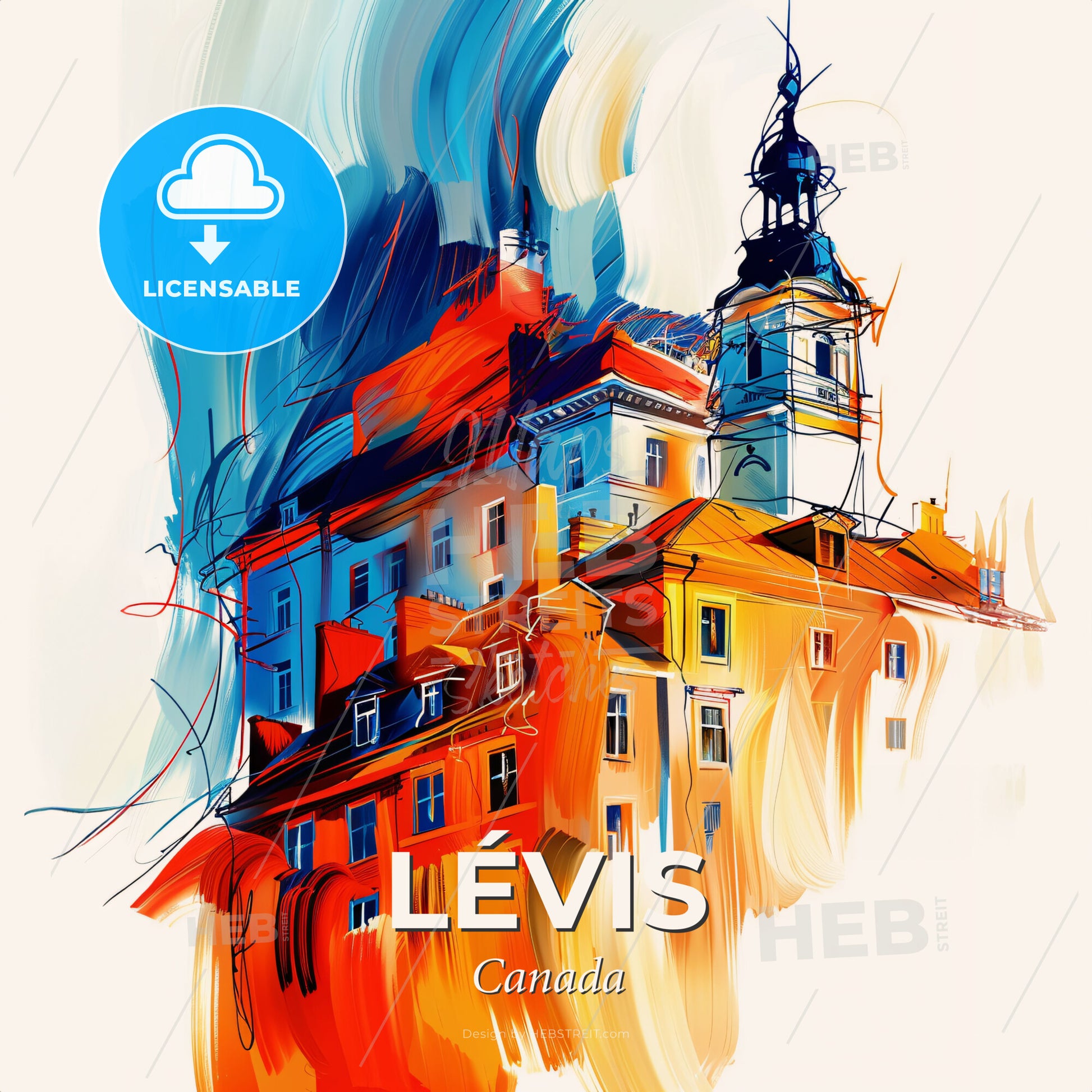 Vibrant Lévis, Canada - A Painting Of A Building - Square format print template