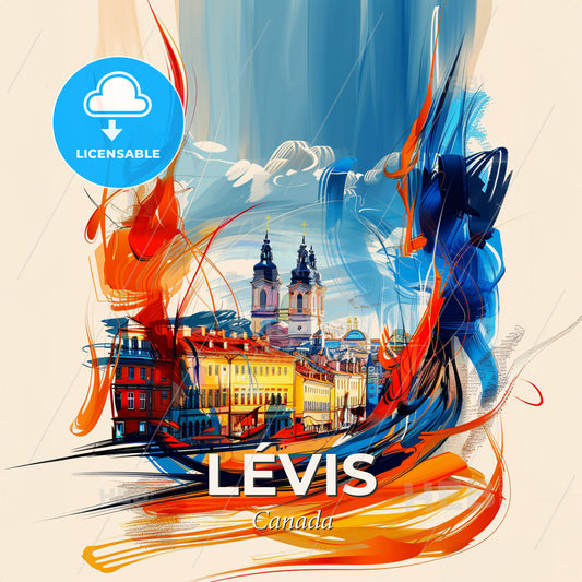 Vibrant Lévis, Canada - A Colorful Painting Of Buildings And A Blue Sky - Square format print template