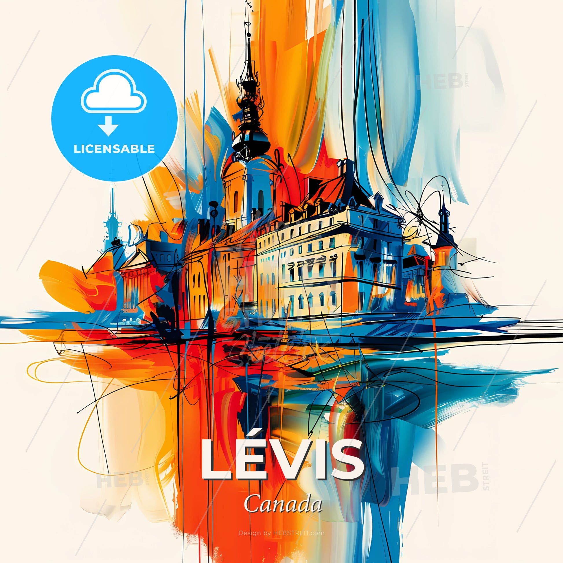 Vibrant Lévis, Canada - A Painting Of A Building - Square format print template