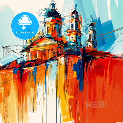 Vibrant Lévis, Canada - A Painting Of A Building With Towers