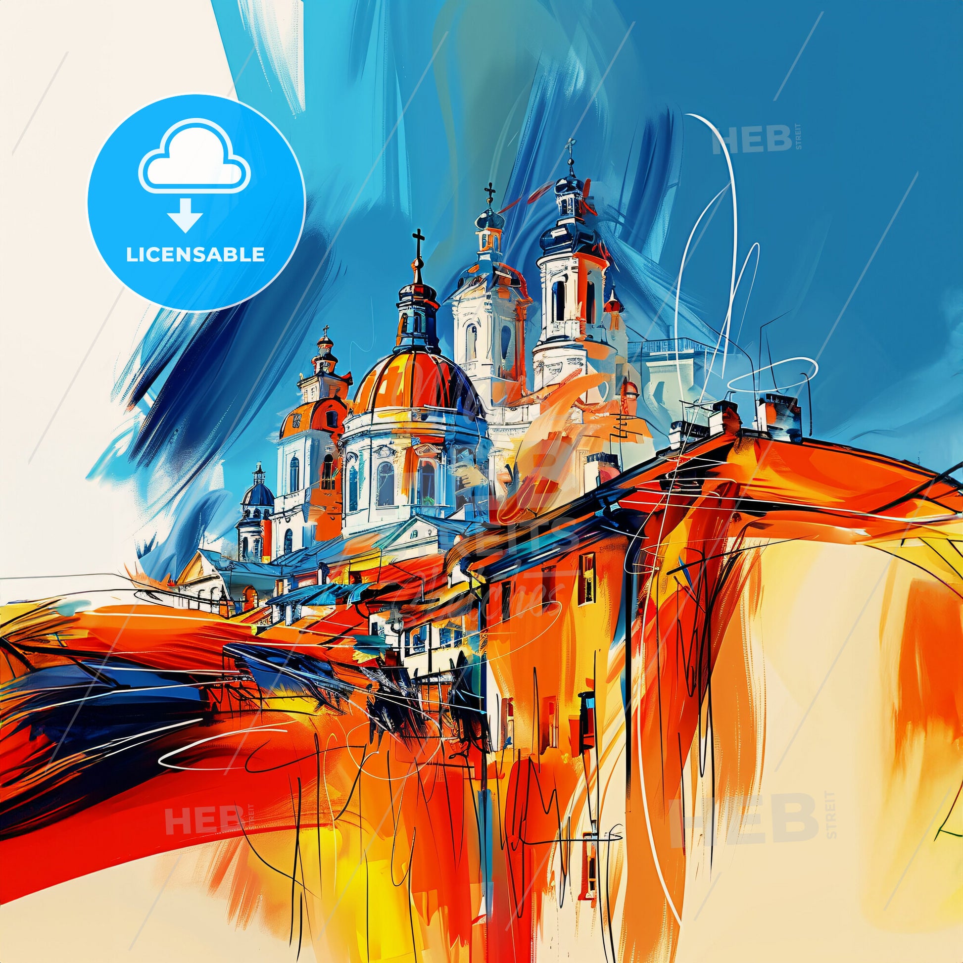 Vibrant Львів, Ukraine - A Painting Of A Building With A Colorful Background