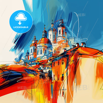 Vibrant Львів, Ukraine - A Painting Of A Building With A Colorful Background