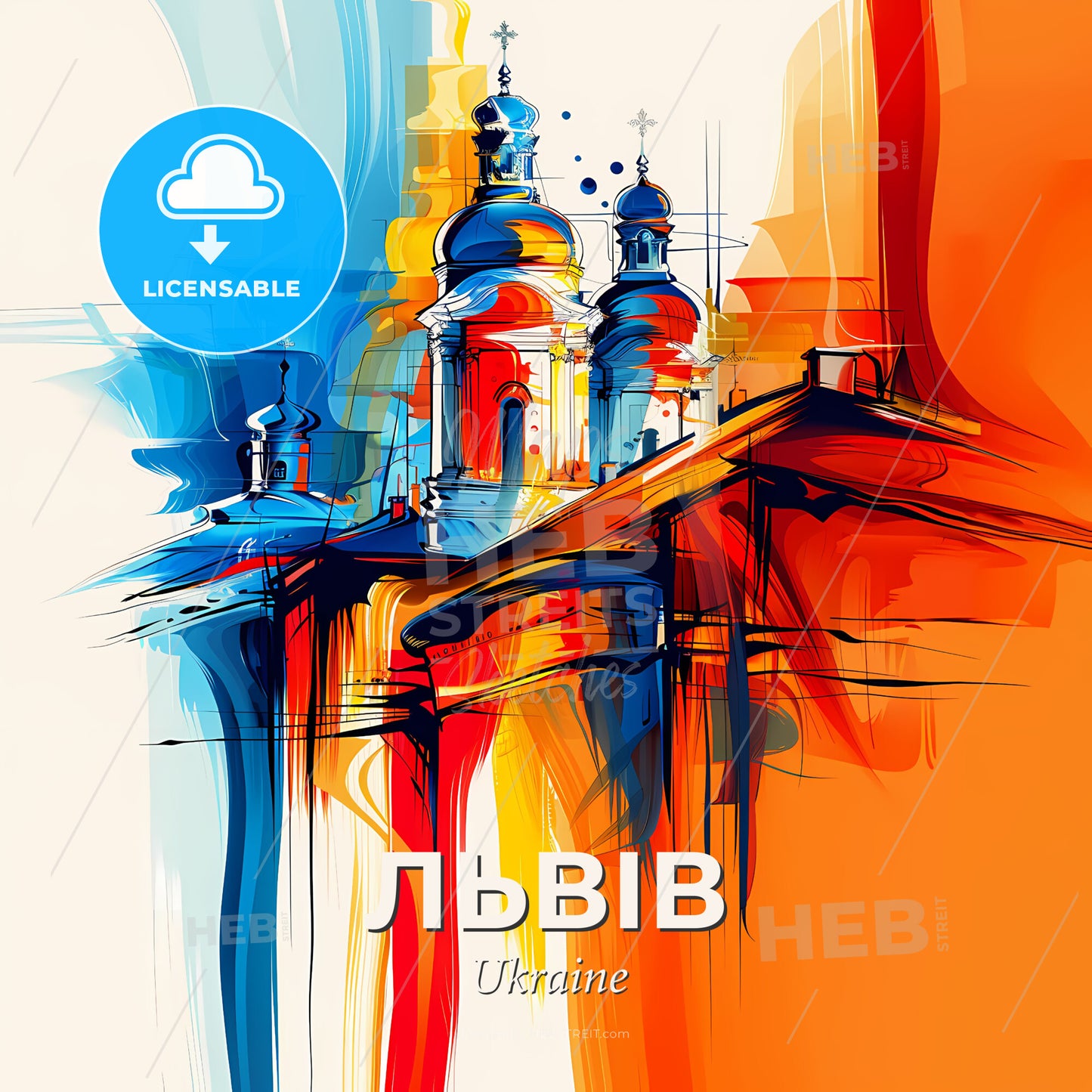 Vibrant Львів, Ukraine - A Painting Of A Building With Domes - Square format print template