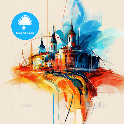 Vibrant Lyon, France - A Colorful Painting Of A Building