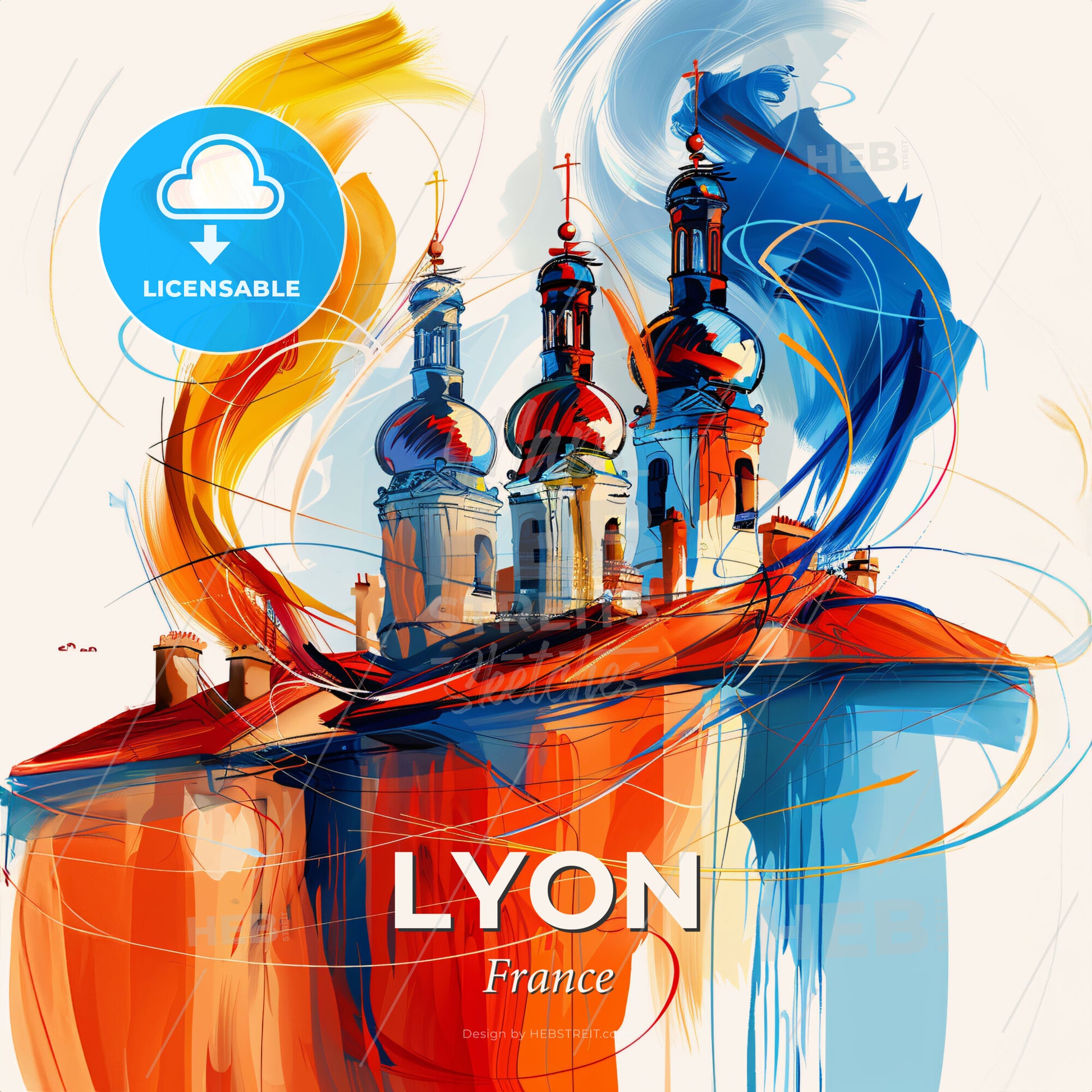Vibrant Lyon, France - A Painting Of A Building With Colorful Smoke - Square format print template