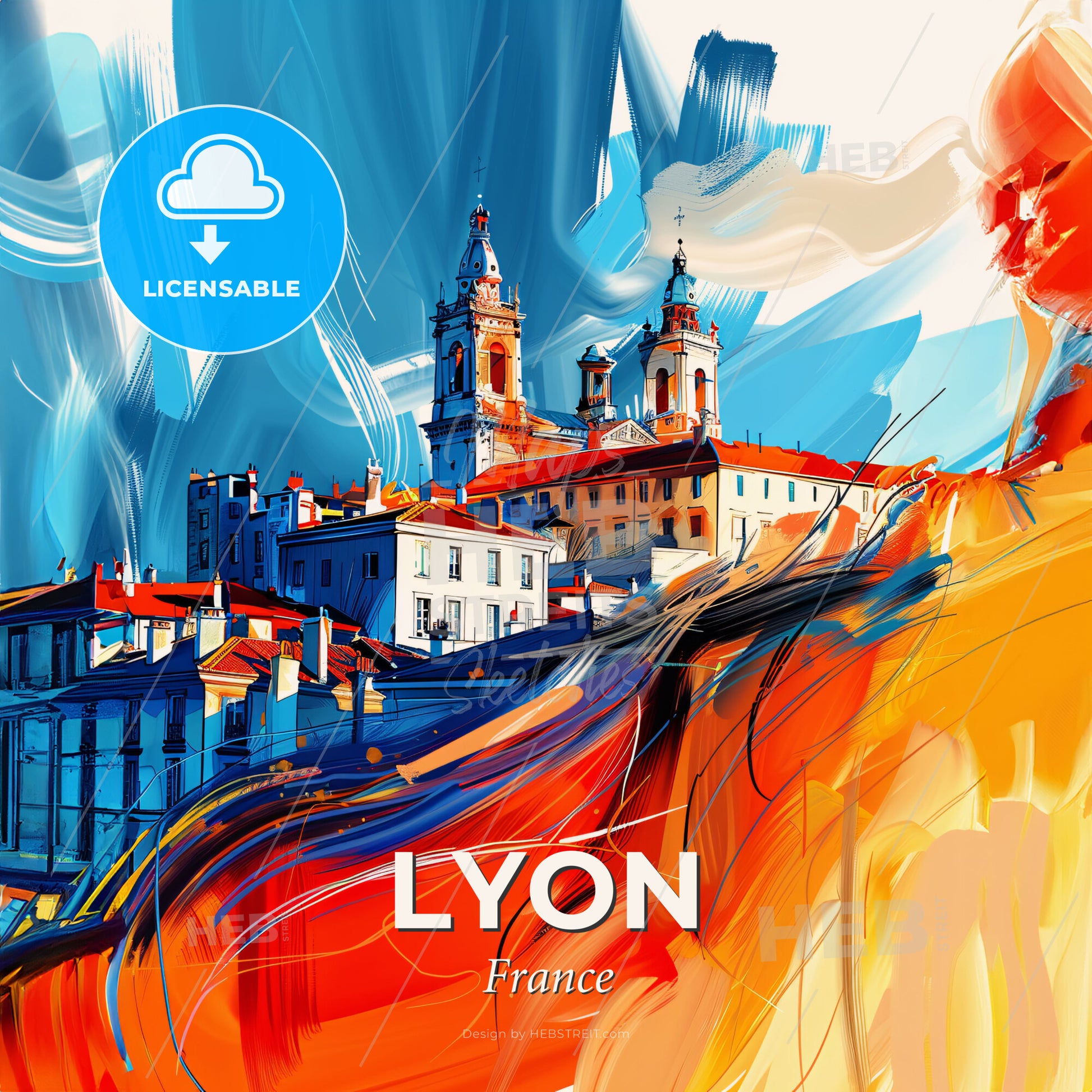 Vibrant Lyon, France - A Painting Of A Woman In Front Of A Building - Square format print template