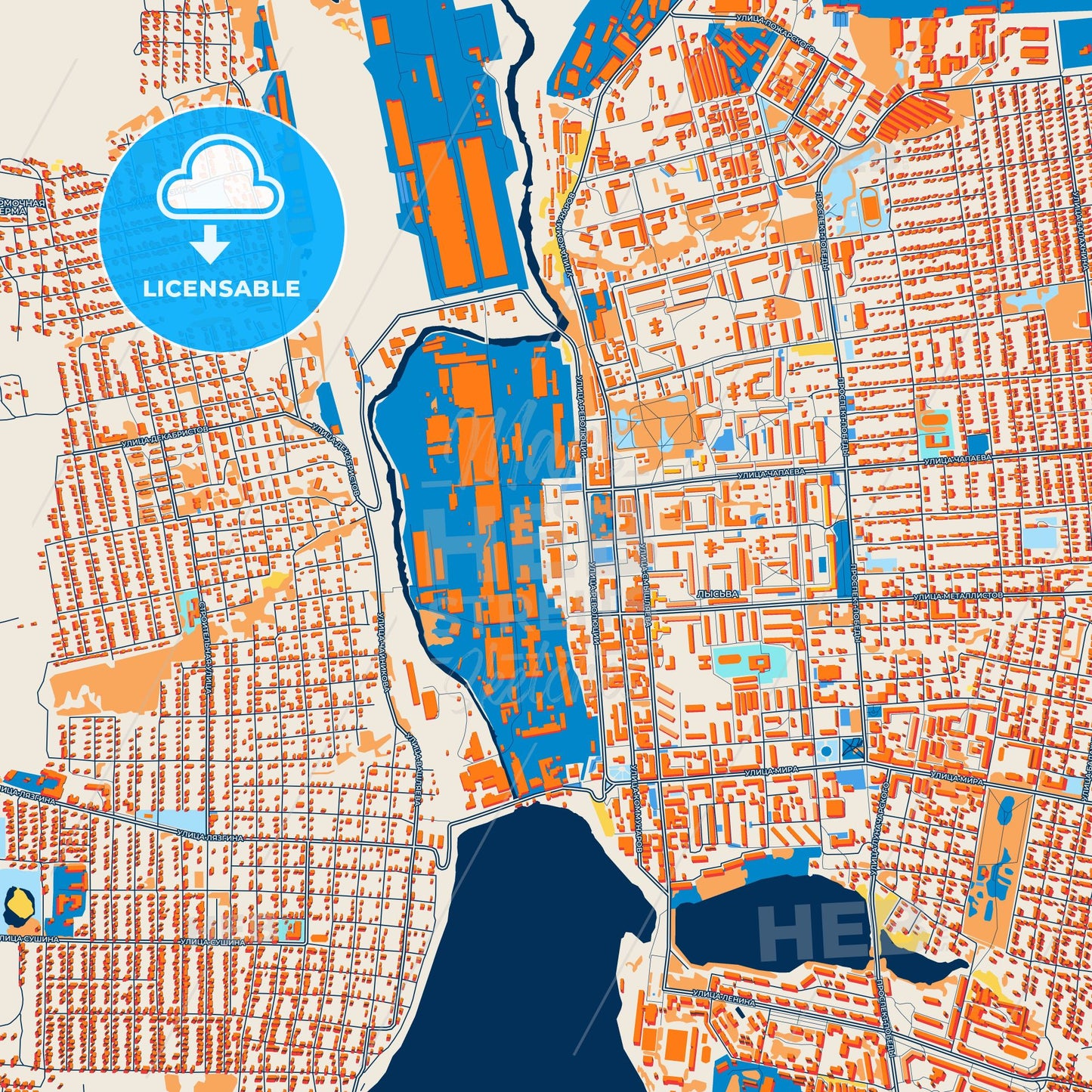Colorful Lysva Street Map with Labels and Buildings