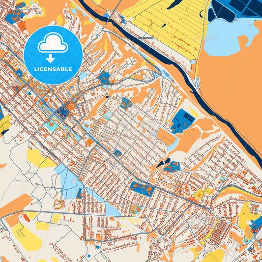 Colorful Lysychansk Street Map with Labels and Buildings