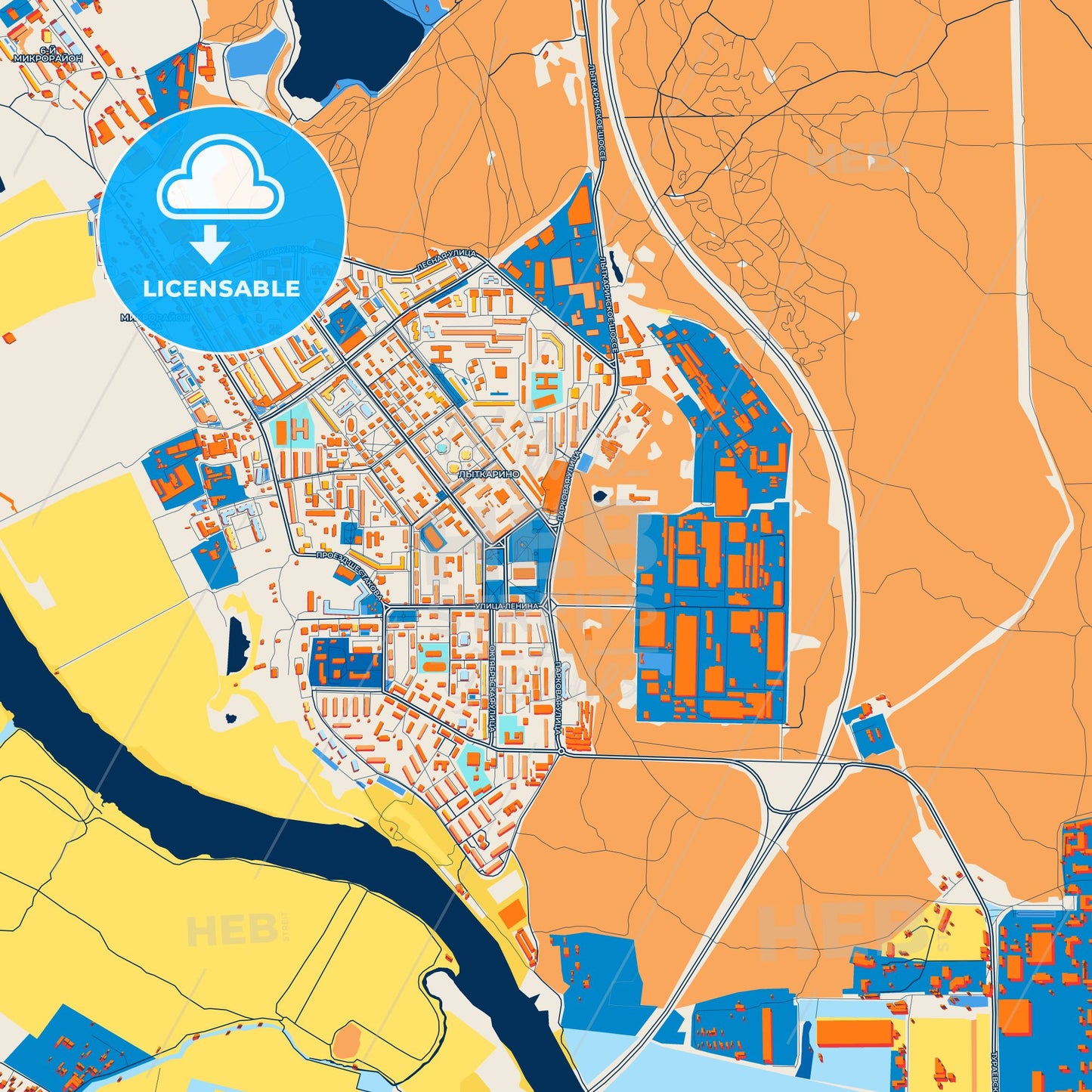 Colorful Lytkarino Street Map with Labels and Buildings