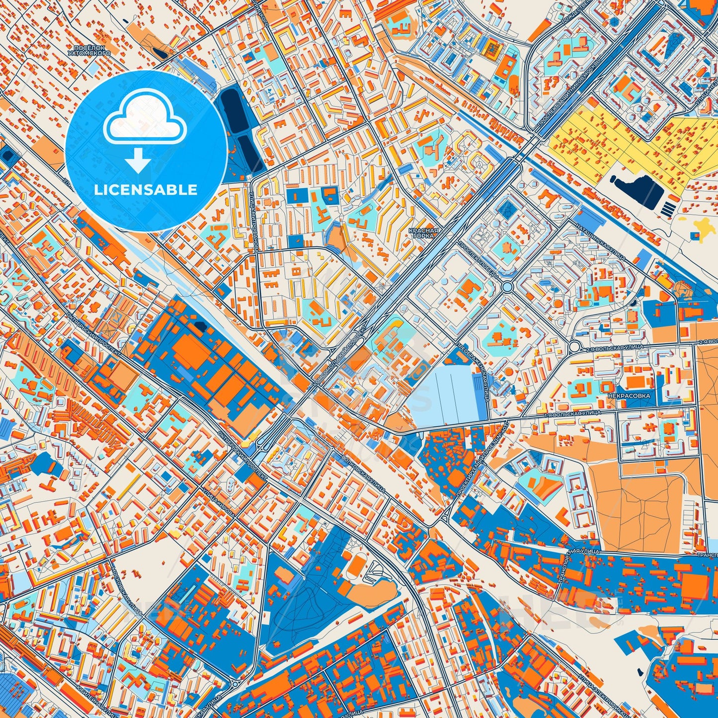 Colorful Lyubertsy Street Map with Labels and Buildings